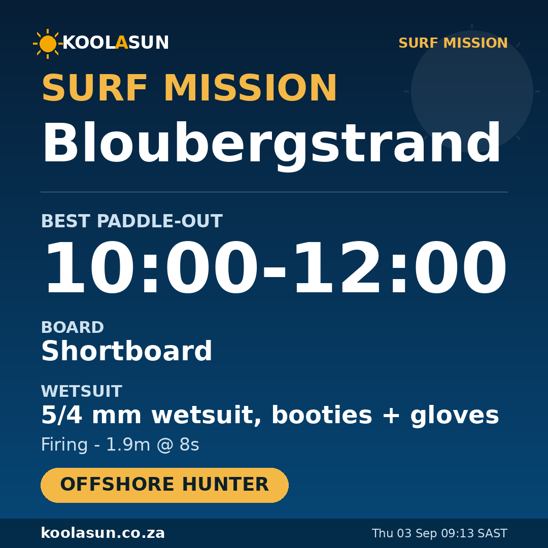 Bloubergstrand surf mission card