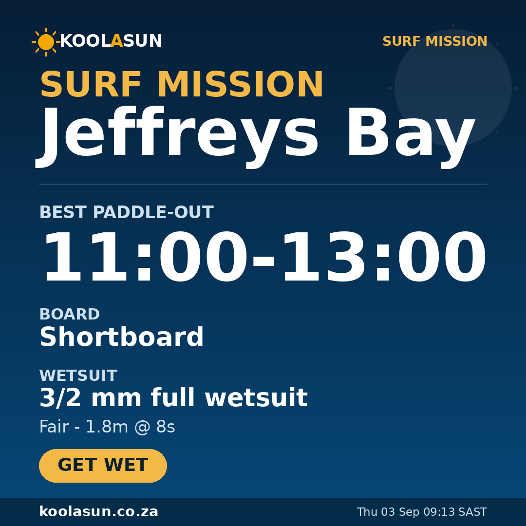 Jeffreys Bay surf mission card