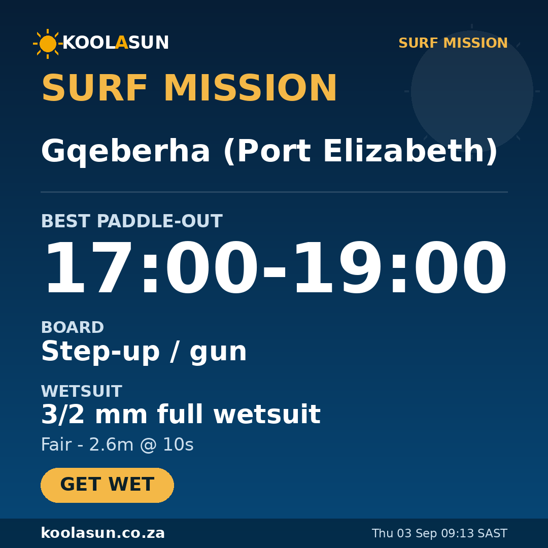 Gqeberha (Port Elizabeth) surf mission card