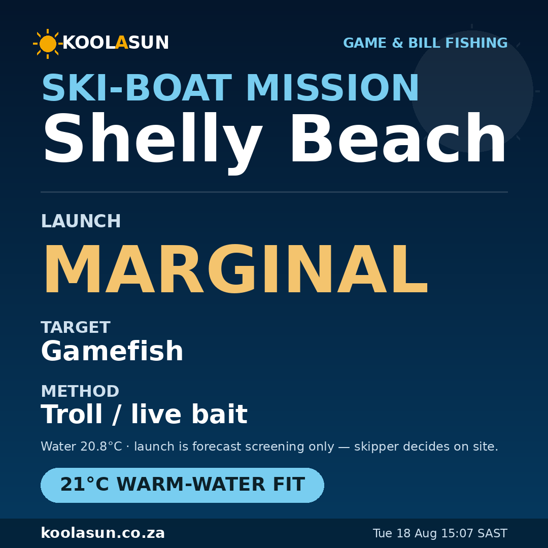 Shelly Beach ski-boat mission card