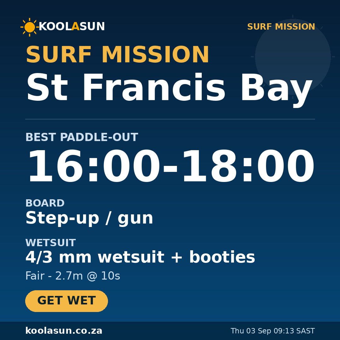 St Francis Bay surf mission card