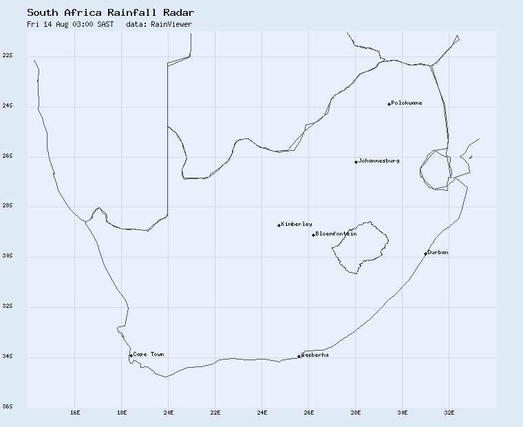 Live South Africa rainfall radar loop, last 2 hours