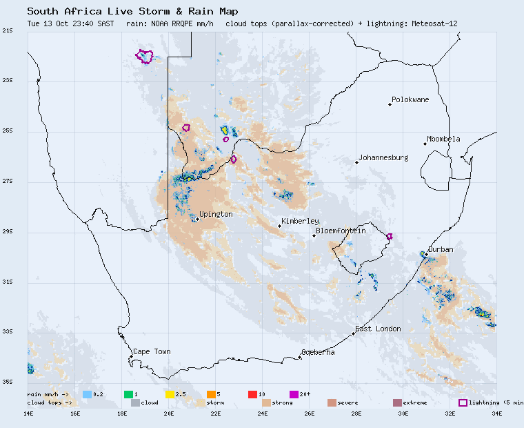 Live South Africa rainfall radar loop, last 2 hours